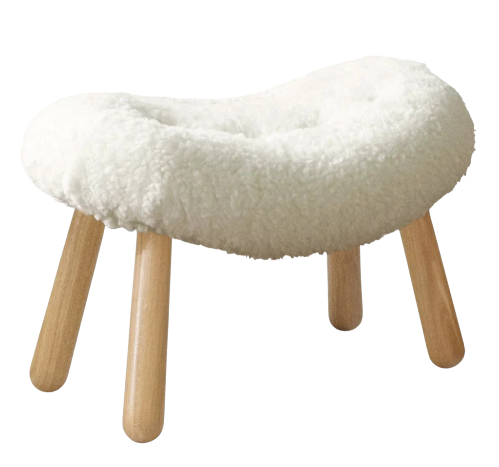 Arctander Clam Chair & Matching Ottoman | Kaelisys Design Mid-Century Modern Sherpa Lounge Set