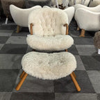Arctander Clam Chair & Matching Ottoman | Kaelisys Design Mid-Century Modern Sherpa Lounge Set