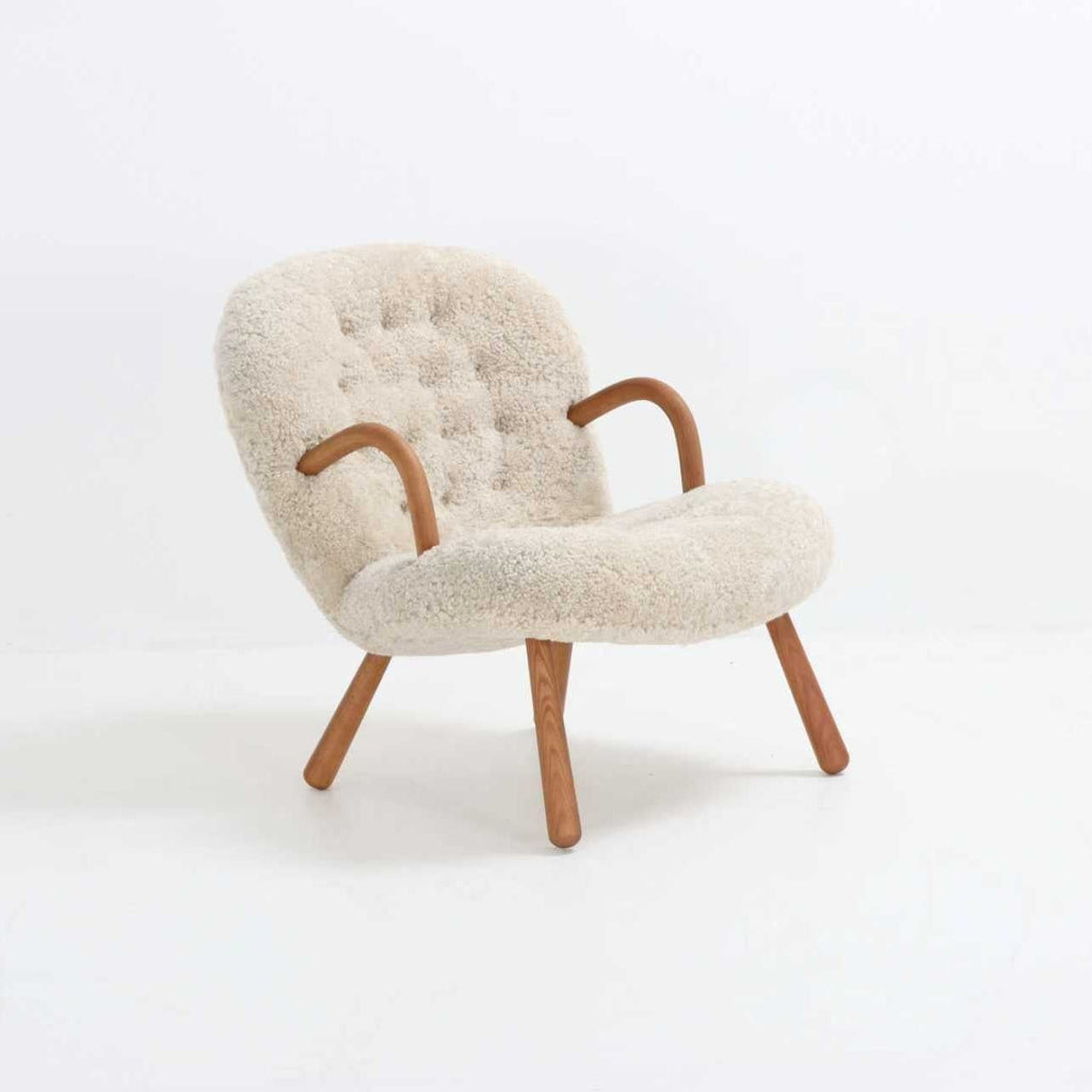 Arctander Clam Chair & Matching Ottoman | Kaelisys Design Mid-Century Modern Sherpa Lounge Set