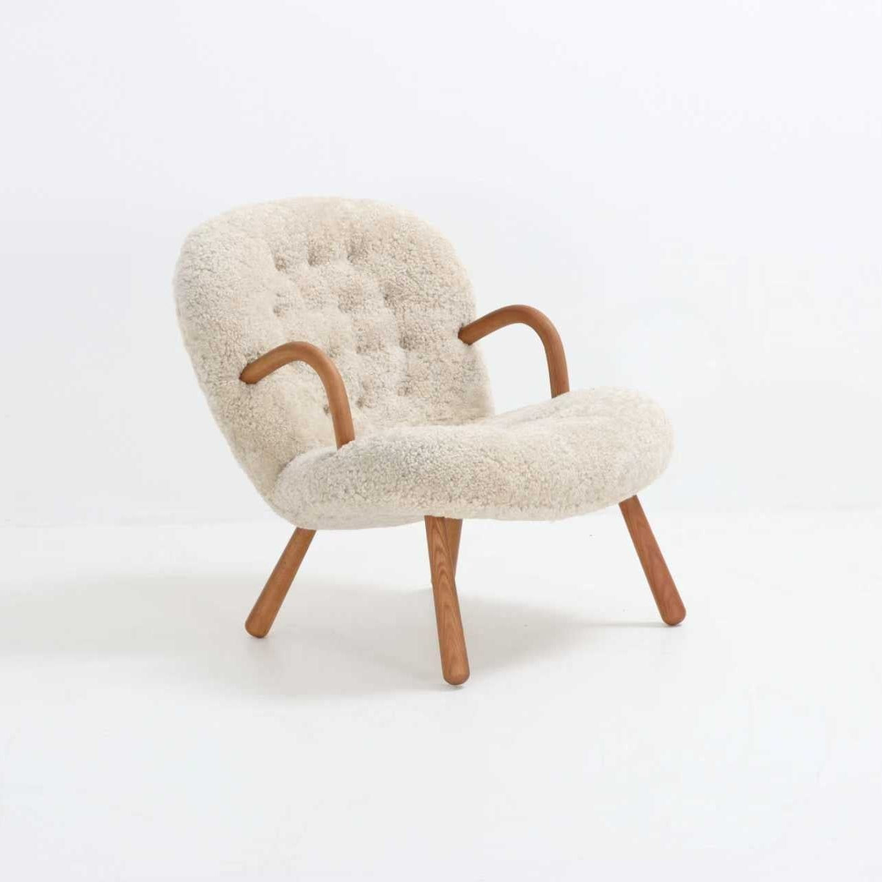 Arctander Clam Chair & Matching Ottoman | Kaelisys Design Mid-Century Modern Sherpa Lounge Set