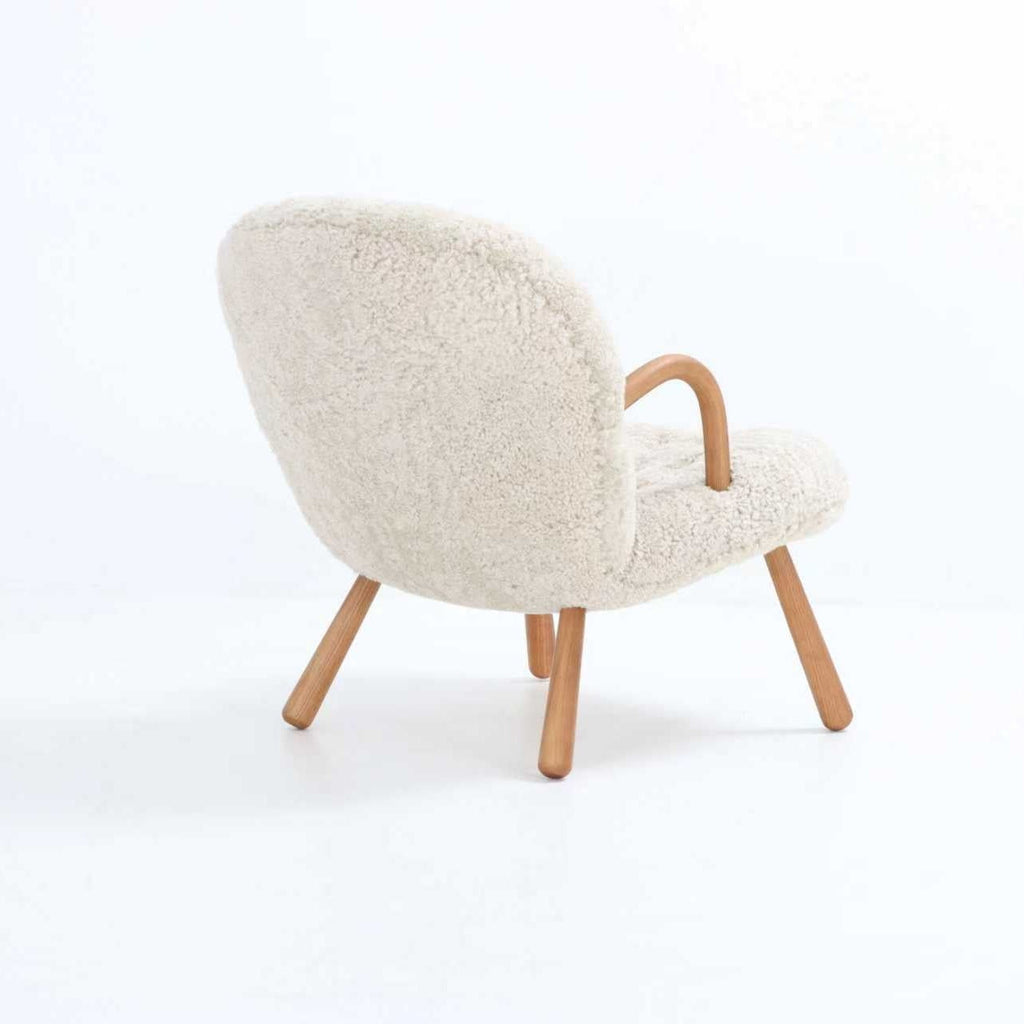 Arctander Clam Chair & Matching Ottoman | Kaelisys Design Mid-Century Modern Sherpa Lounge Set