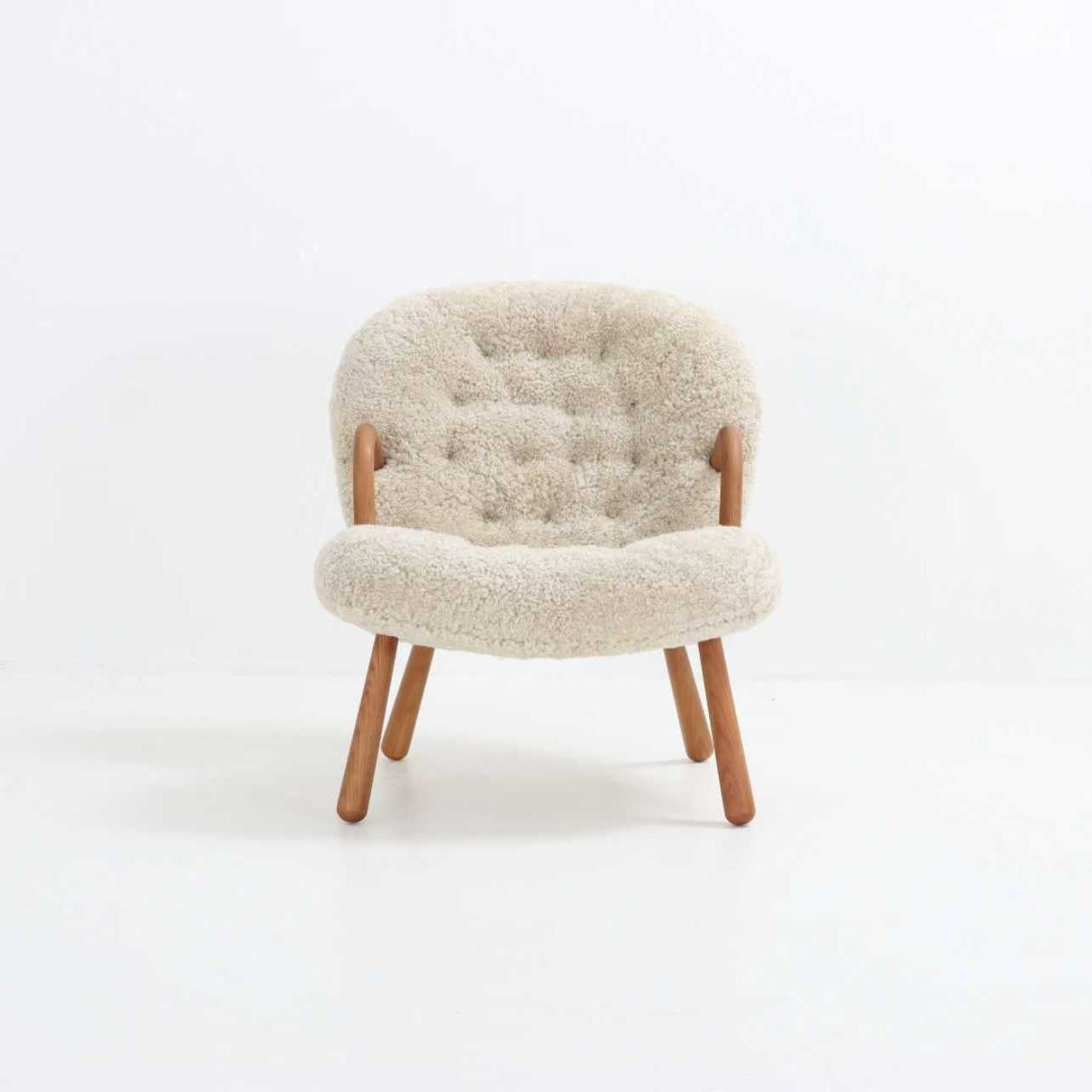 Arctander Clam Chair & Matching Ottoman | Kaelisys Design Mid-Century Modern Sherpa Lounge Set