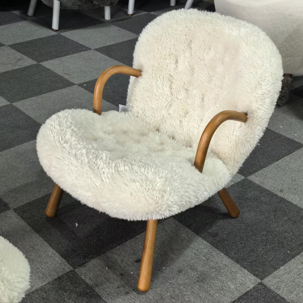 Arctander Clam Chair & Matching Ottoman | Kaelisys Design Mid-Century Modern Sherpa Lounge Set