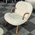 Arctander Clam Chair & Matching Ottoman | Kaelisys Design Mid-Century Modern Sherpa Lounge Set