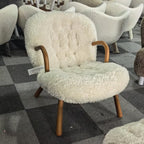 Arctander Clam Chair & Matching Ottoman | Kaelisys Design Mid-Century Modern Sherpa Lounge Set