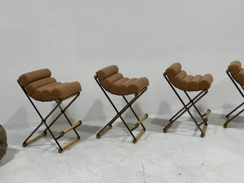 '- Cleo Baldon Inspired Bar Stool, Oak Dowels & Vegan Leather Upholstery